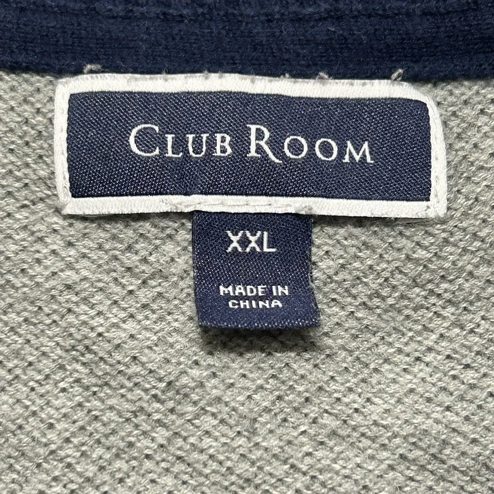 Club Room Gray Long Sleeve Quarter Zip‎ Pullover Cotton Sweater Men's Size XXL
